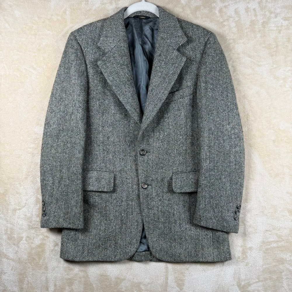 Vintage Raleighs Harris Tweed Virgin Wool Herringbone Blazer Grey Grn Men 38/40